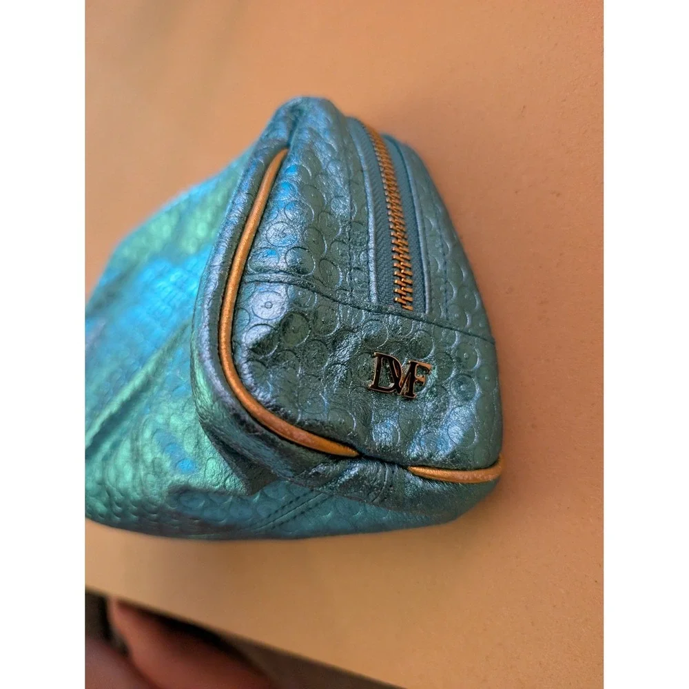 Diane Von Furstenberg Gemma Makeup Bag Pouch Turquiose Leather Mermaidcore Vacay